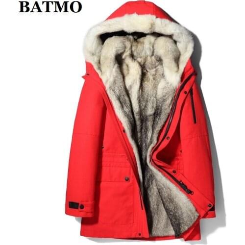 BATMO 2019 new arrival winter high quality 100% natural real wolf fur liner parkas men,fur jackets men,1126