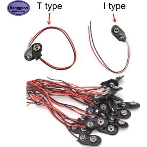 Lot 100PCS DIY T type or I type Snap On 9V Battery Holder Clip Connector Hard Shell 15CM Cable Lead Socket Plug Buckle Wire