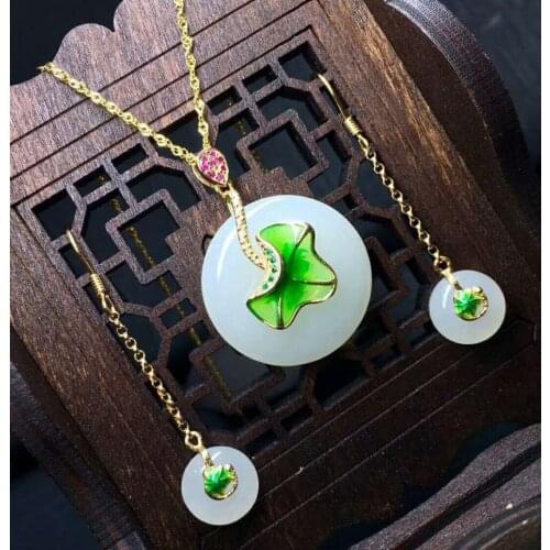 Hetian Baiyu Silver Inlay Set Sanitary Buckle Three-Piece Set h21