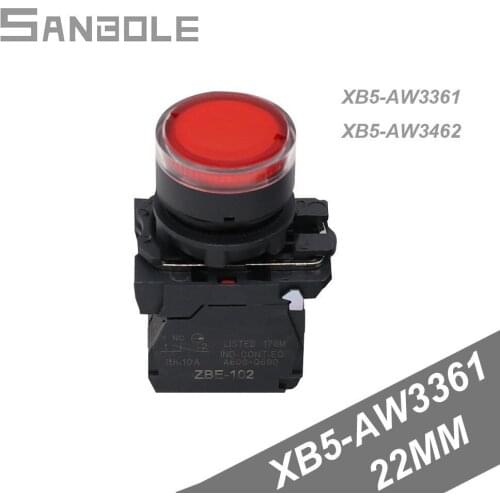 Equipment Power Supply Start Switch XB5-AW3361 with lamp XB5-AW3462 Flat Knob Bring Lamp Opening 22mm reset button