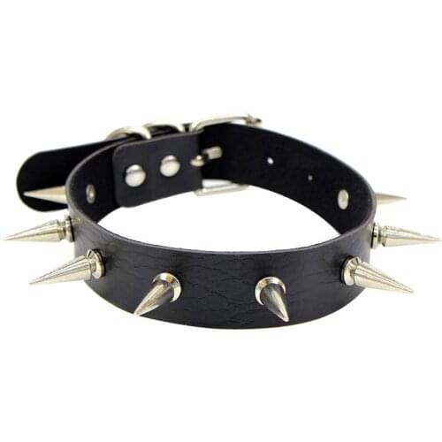 Stainless Steel Black Spike Choker Belt Collar Women Pu Leather Choker Necklace Pendant for Women Club Chockers Gothic Jewelry