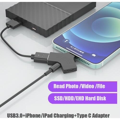 3in1 USB3.0 OTG Adapter For iPhone iOS13 8 Pin To USB3.0/Type C for U Disk Hard Disk Mouse Keyboard Lightning to Camera Adapter