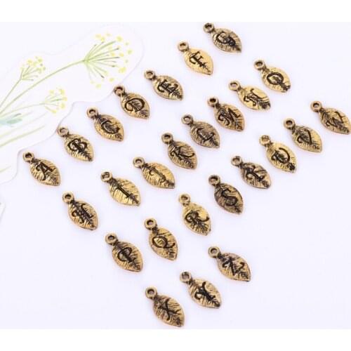 Pendant leaf-shaped letters, DIY bracelets, necklaces, jewelry making, hanging metal charms