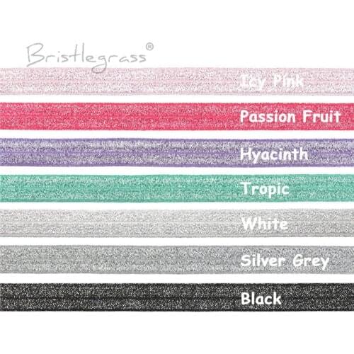 BRISTLEGRASS Combo 7 Yard 5/8" 15mm Silver Glitter FOE Passion Fruit Foldover Elastic Spandex Hair Headband Lace Trim DIY Sewing