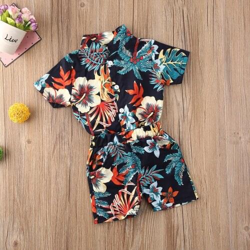 Baby Boy Clothes Toddler Kids Clothing Fashion Printed Flower Leaf Short Sleeve Shirt + Shorts Boy Set 1-5 Years Costume