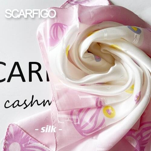 SCARFIGO 2021 Small Silk Hair Scarf Women Foulard Neck Wrap 50*50cm Square Kerchief Soft Pink Dot Print Lady Head Band Scarves