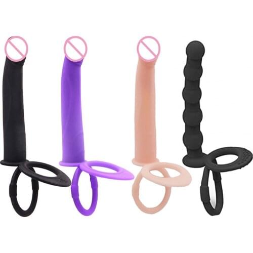 Sexy Double Penetration Penis Ring Strapon Dildo Anal Butt Plug Sex Toys For Women Man Beads Massage Adult Game Couples Products