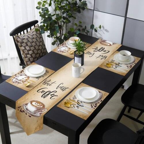 Coffee Coffee Beans Retro Table Runner Set Cotton Linen Table Runners Tablecloth Dining Table Mat Home Wedding Table Decoration