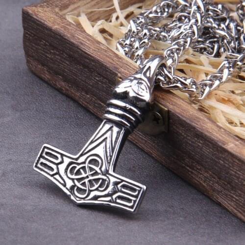 Speical Price Stainless Steel Viking Raven Necklace Men Pendants thors hammer Necklaces Scandinavian Norse Jewelry Gift