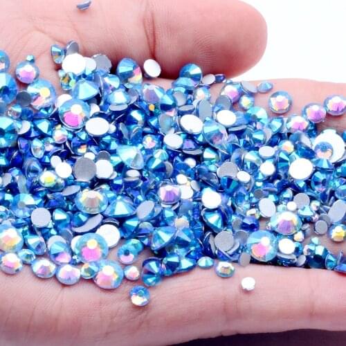 Light Blue AB Non Hotfix Crystal Rhinestones Facets Flatback Glue On Strass Diamonds Glass Chatons DIY Craft Garments Decoration