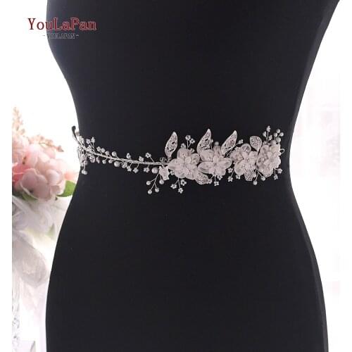 YouLaPan SH274 Wedding Waist Belts Women Fashion Flower Sash Belt Wedding Sash Belt Silver Bling Belts Fancy Belts for Dresses