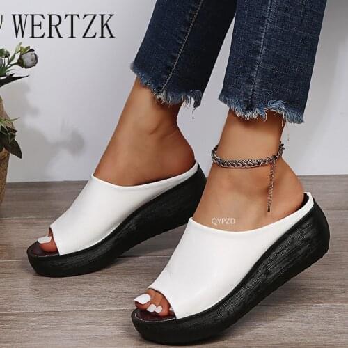 New Womens Summer Flat Slippers Round Toe Sandals High Heel Open Toe Platform Sandals Woman Beach Slippers Black brown