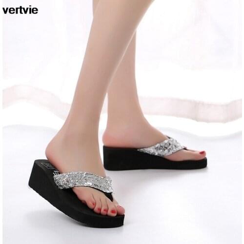 2021Flip Flops Sandals Women EVA Sequins Beach Slippers Casual Shoes Women Wedges Platform Slippers Outside Slides Sapatos Mujer