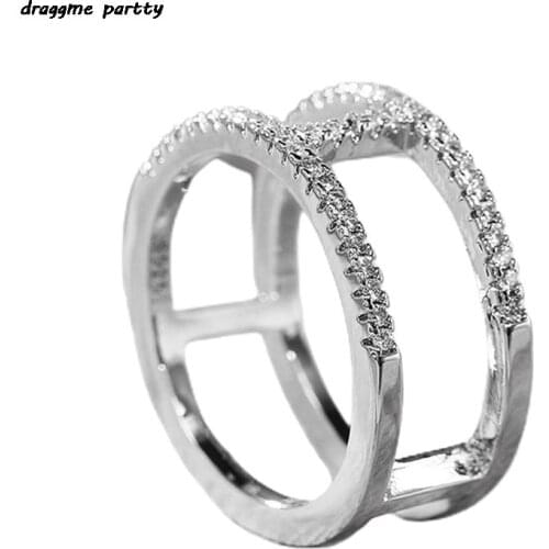 Women Simple Wedding Party Dazzling Finger Rings European American Geometric Double Inlaid Zircon Ring Jewelry Exquisite Gifts