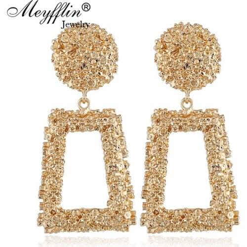 Meyfflin Big Geometric Drop Earrings for Women Punk Alloy Statement Earring Female Fashion Gold Color Brincos Jewelry New Brand