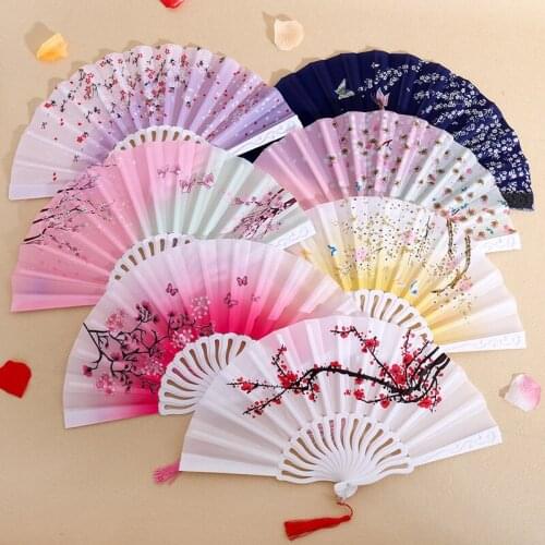 Folding Fan Chinese Style Dance Hand Held Fans Chinesecolor Fan Plastic Fabrics Party Decoration Hand Fans