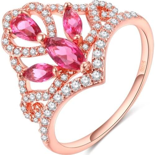 Hollow Crown Rose Gold Wedding Ring for Women Purple Flower Micro-inlaid Simulation Zircon Ring Jewelry Engagement Love Ring