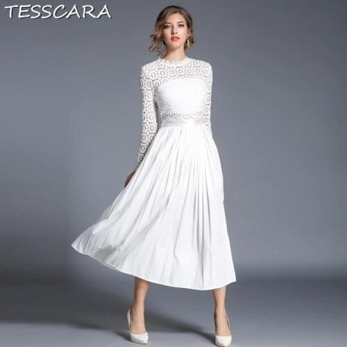 TESSCARA Women Elegant White Lace Dress Female Long Wedding Party Robe Femme Vintage Designer High Quality Flower Girl Vestidos