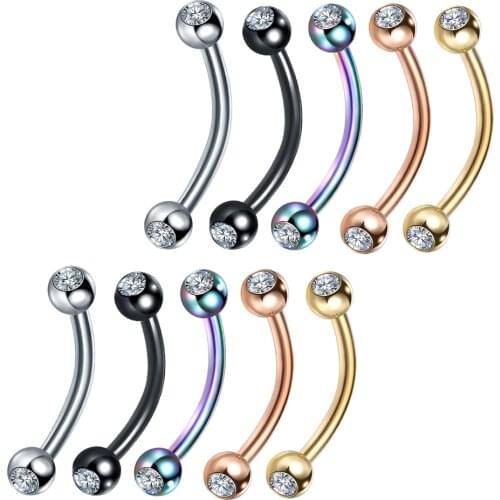 1Pc 8/10mm Surgical Steel Crystal Eyebrow Piercing 3mm Ball Curved Barbell Daith Helix Cartilage Earrings Body Piercing Jewelry