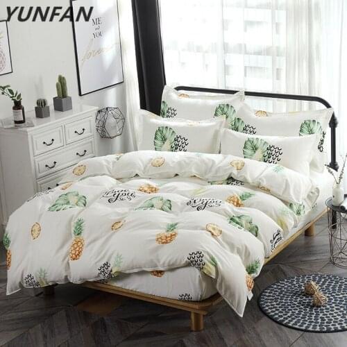 2019 White Bedding Set Cotton 4Pcs Twin full Queen King Size Duvet Cover pineapple fitted Sheet Pillow Cases fruit bedclothes