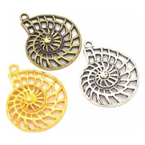 25pcs/lot Antique Silver/ Antique Bronze Plated Alloy Shell Charm Pendant Handmade Hanging Crafts 35x28mm