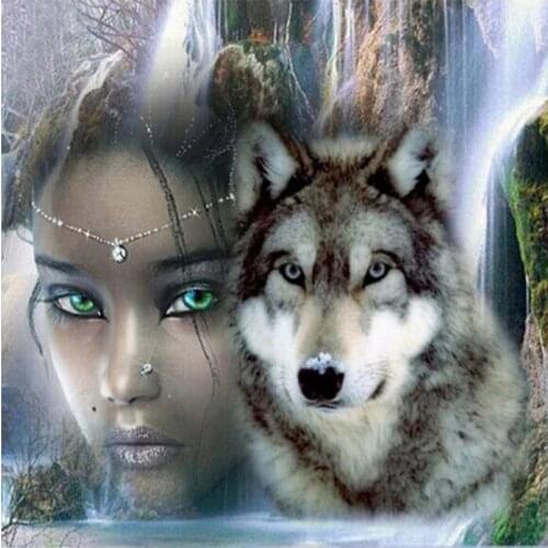 5D Diy Diamond Painting Girl And The Wolf Diamond Mosaic Full Diamond Embroidery Cross Decoration Round Gifts Kit