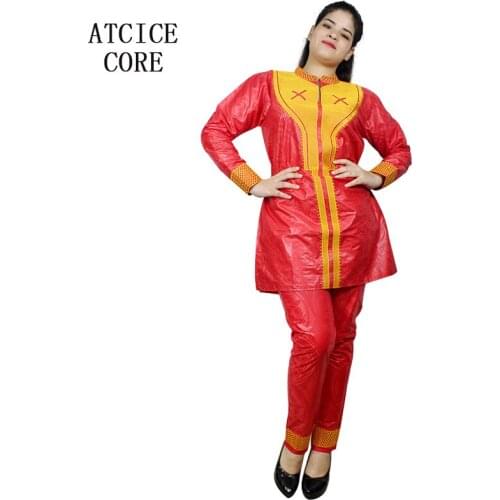 African clothing 2018 new fashion design african bazin riche embroidery design top with pants one suit
