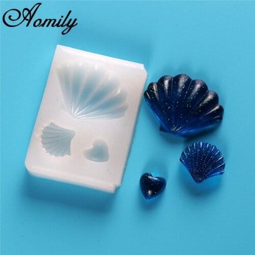 Aomily New Style Sea Shell Love Heart Shape Silicone Mold Handmade Cookies Chocolate Mould Kitchen Cake Fondant DIY Baking Tools