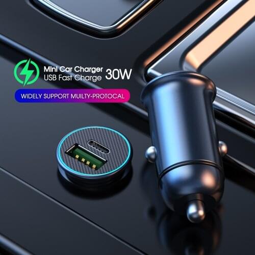 Car Charger PD 30W Mini Full Metal Dual QC3.0 4.0 USB Car Charger Type C Quick Charge For iPhone Samsung Huawei laptop Fast