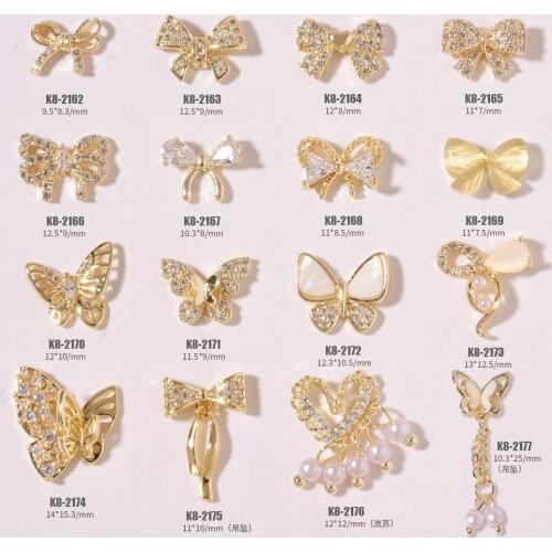 Zircon Bowknot Diamond Nail Chains Luxury Jewelry Pearl Pendant Manicure Nail Drills Art Decorations Charms Rhinestones