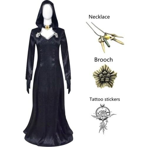 Daniela Cosplay Costumes Lady Dimitrescu Madam Daughter Bela Cassandra Dress Uniform Necklace Biohazard Vampire Tattoo Brooch