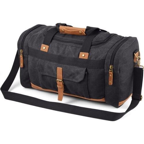 Travel Duffel Bag Canvas Weekender Overnight Carry-on Luggage with Genuine Leather Trim
