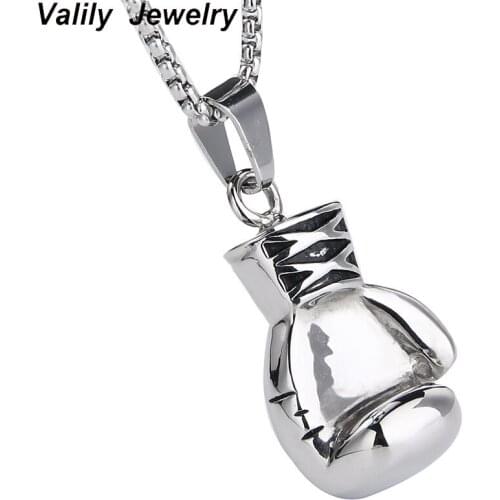 EdgLifU Mens Biker Black Tone Boxing gloves Pendant Necklace Stainless Steel fashion Punk Sport Chain Necklace Christmas Jewelry