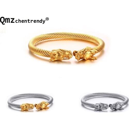 Elastic Adjustable Dragon Bracelet Indian Jewelry Male Viking Bracelet For Men Cuff Twisted Cable Polished Biker Bangles Teen