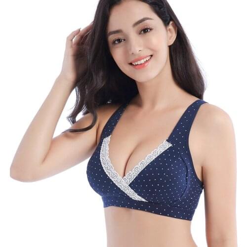 Cotton Breathable Large Breast-feeding Bra Front Open Button Vest Cross Lace Pregnant Womens Underwear