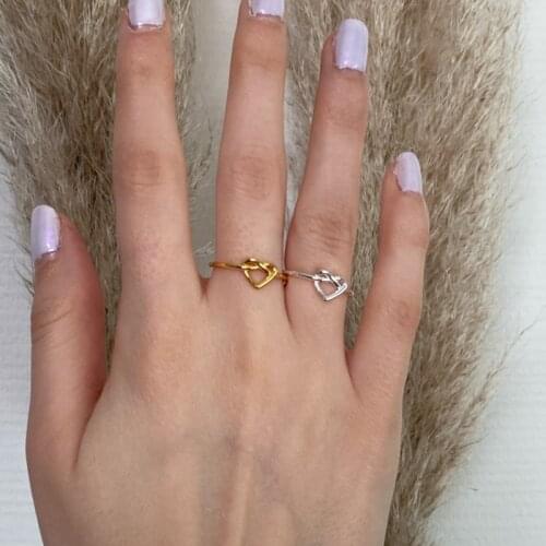 Stainless Steel Wedding Heart Shaped Rings For Women Girls Gold Color Adjustable Finger Ring Fashion Bijoux Femme Boho Jewelry