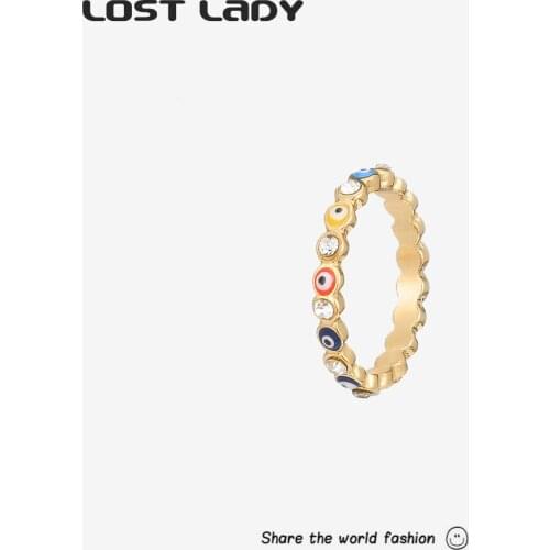 Lost Lady New Punk Evil Eyeball Rings For Women Copper Vintage Fashion Bohemian Rainbow Color Hip Hop Rings Jewelry Girls Gifts