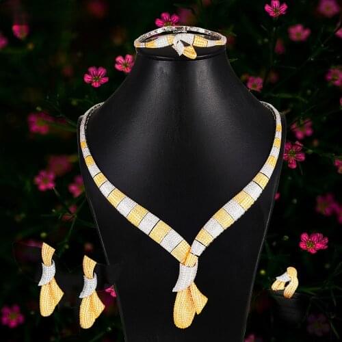 KellyBola Brand Luxury Africa Dubai Wedding Jewelry Sets Fashion Geometry Necklace Earrings Ring Bracelet Jewellery High Quality