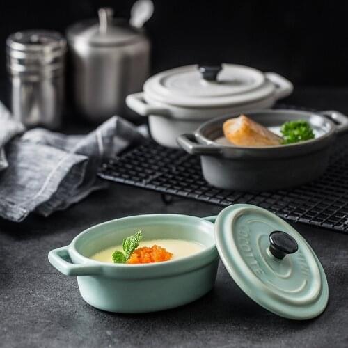 Mini Ceramic Casserole With lid Pudding Pumpkin Soup Matte Double ear Stew pot new Bone China Matte Glazed