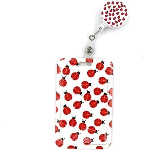 Ladybird Insect Fashion Women Card Holder Lanyard Colorful Retractable Badge Nurse Doctor Student ID Card Clip Badge Holder