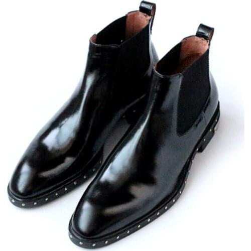 2020 New Winter Safety Shoes For Men European Cow Leather Mens Footwear Rivets Slip On Ankle Boots High Quality Rubber Boots Man