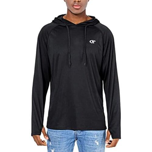 Mens UPF 50+ Athletic Hoodie 100% Polyester Long Sleeve Workout Fishing UV Protection Breathable Quick-Dry Running Shirts US S