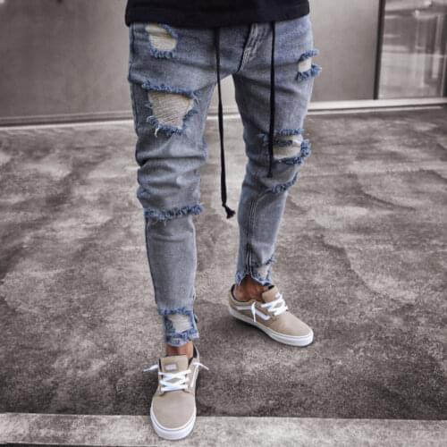 Men Stylish Jeans Biker Slim Straight Hip Hop Denim Trousers Fashion Skinny Jeans 2019 Elastic Ripped pocket streetwear jeans