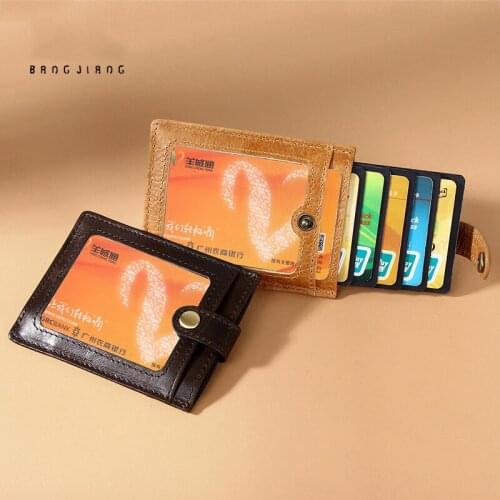 Drivers License Card Holder Mens ultra-thin anti-theft brush RFID pull-out leather card holder mini bank card storage bag