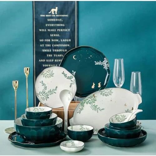 Green Plants ceramic dinnerware set Dinner plate Cake plate salad bowl tableware dinner set