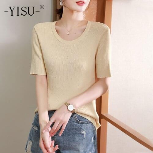 YISU New Summer Loose Women Sweater O-Neck Solid color All-match tops Female Casual Jumper Knitted pullover Thin section