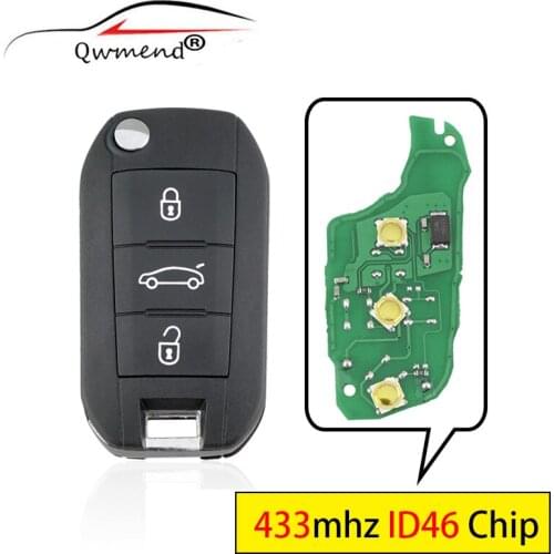 QWMEND 434MHz ID46 Chip Remote Car Key for Peugeot 208 2008 301 308 5008 508 Hella Smart Car key Fob HU83 VA2 Blade