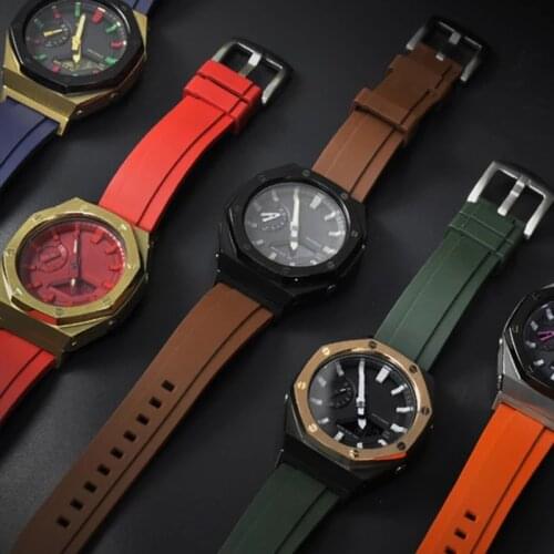 Strap+case for Casio GA2100 Watch Adapter for G-Shock GA-2100 3rd Gen WatchBand Fluorine Rubber Accessories Strap