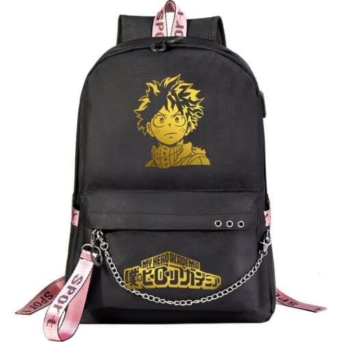 Anime My Hero Academia Backpack Teenager Kids Student School Bags Women Men USB Charging Chain Bundle Travel Bags Mochila