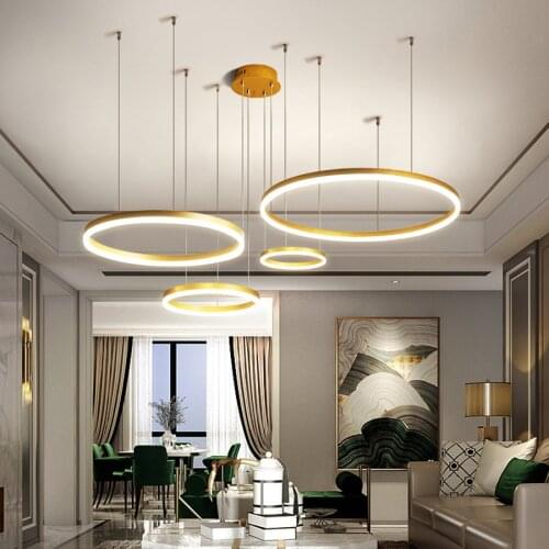 Circle Rings LED Chandeliers For Living Room Dining Room Parlor Hanging Lamp Gold Coffee Ceiling Chandelier Indoor Home Lighting